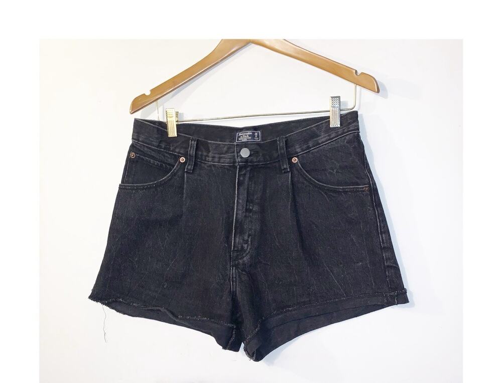 Abercrombie & Fitch Annie High Rise Shorts Size 28/6 Rolled Hem Pleated Charcoal